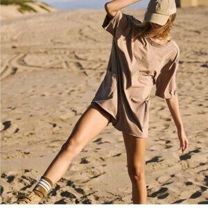 NWT Free People Movement Hot Shot Tee Romper Mocha Latte size- MEDIUM